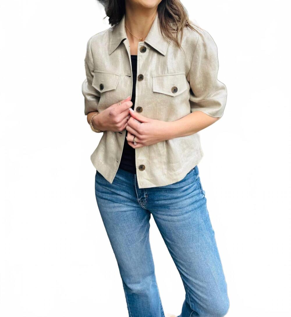 NEW JOSEPH RIBKOFF women's foiled jacket in champagne